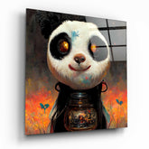 Panda Cup Glass Wall Art  || Designer Collection.